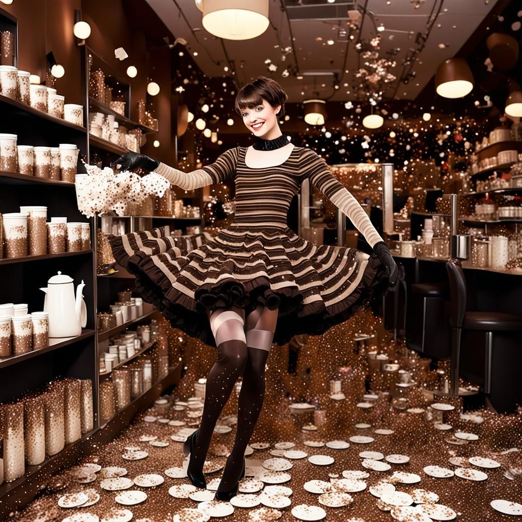 Glamorous Goth Woman at Coffee Shop in 3D Anime Style