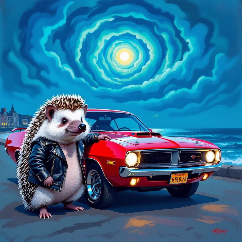 Hedgehog in Muscle Car, Pop Art Style