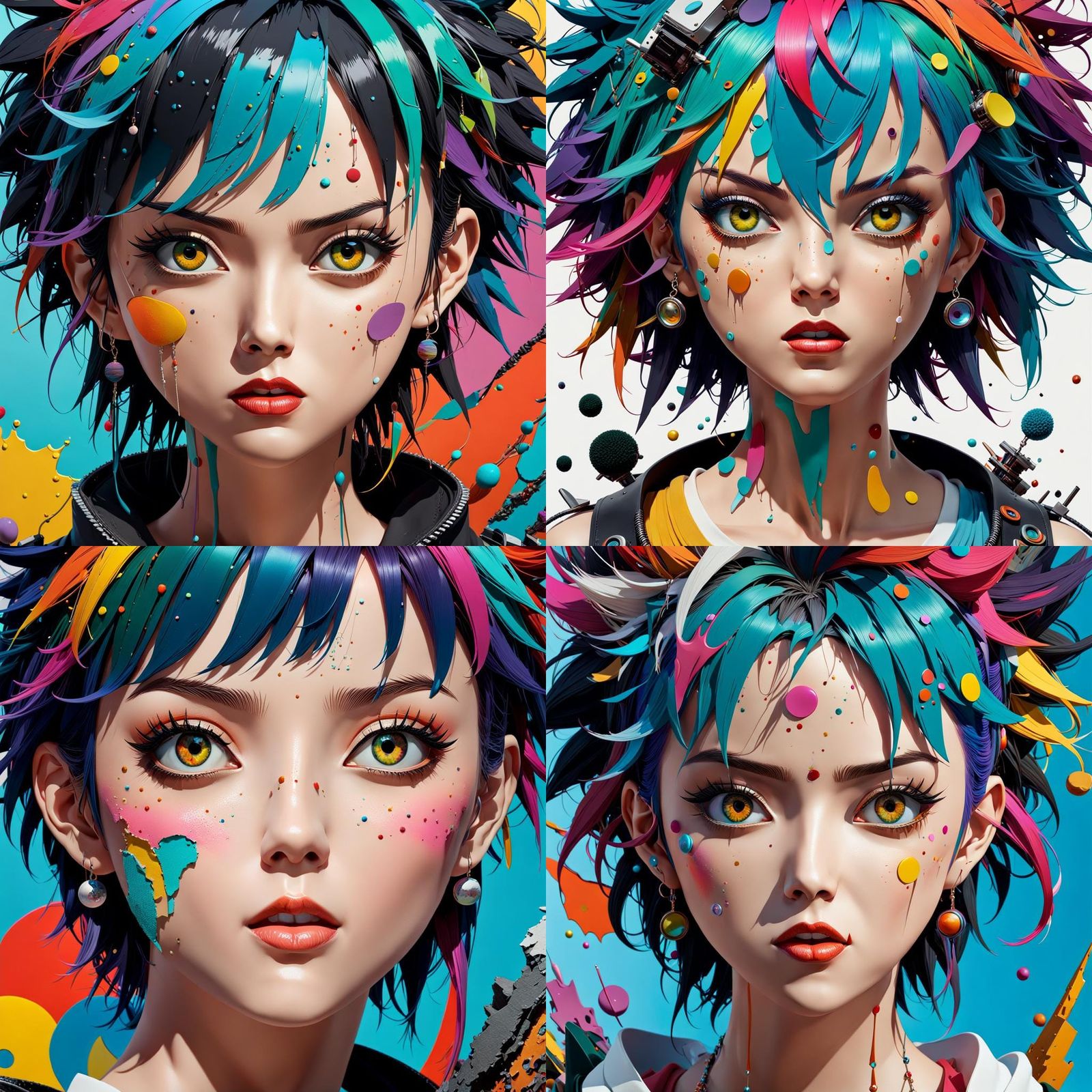 Colorful Deconstructed Portrait in Contemporary Punk Art Sty...