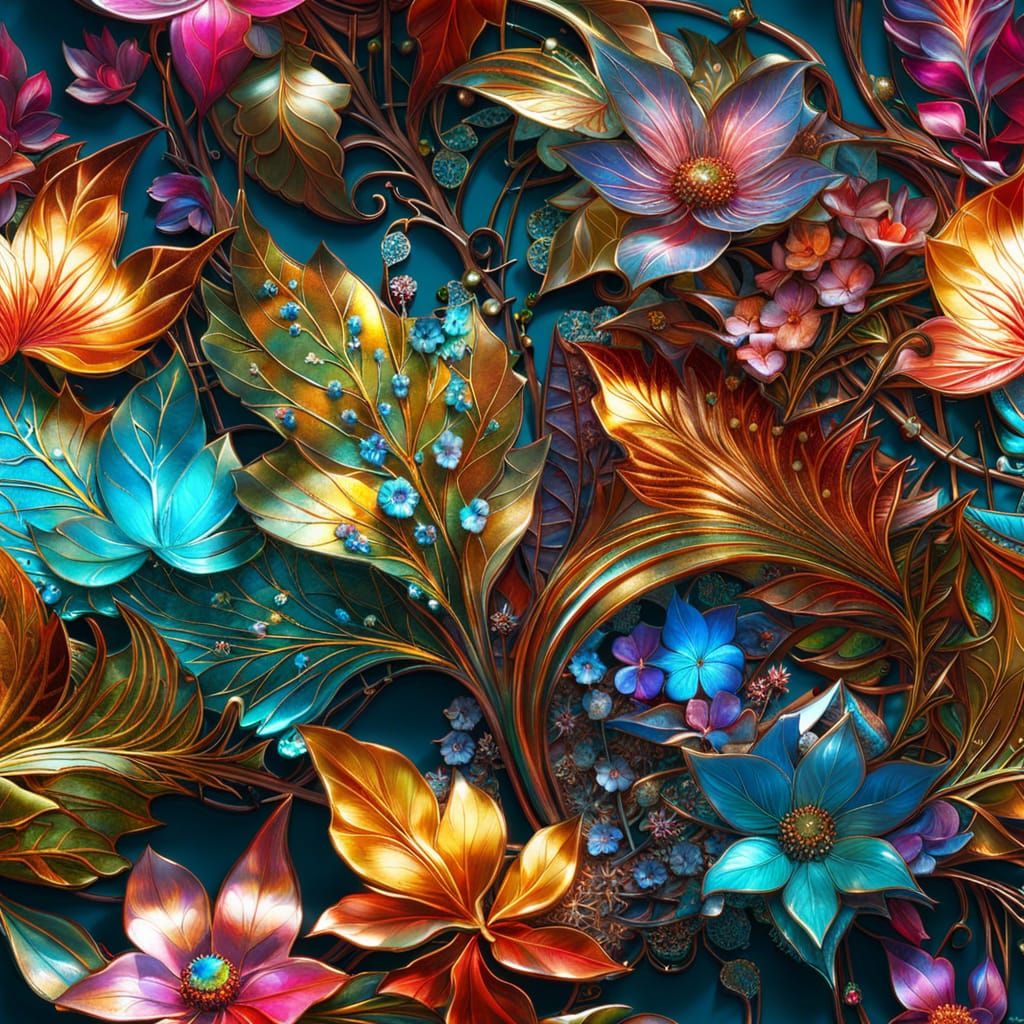 Illuminated Metal Leaves and Flowers in Fantasycore Style