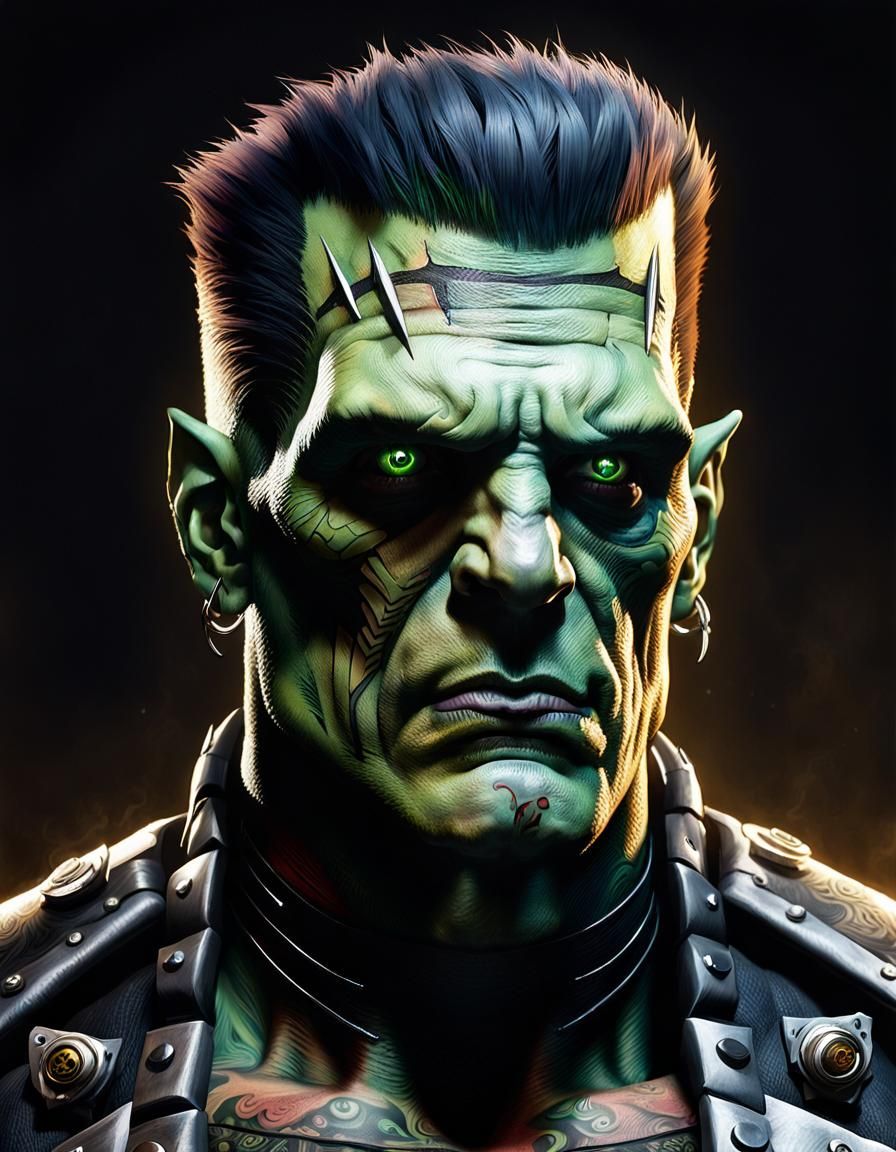 Frankenstein's Monster Portrait in Mythpunk Style