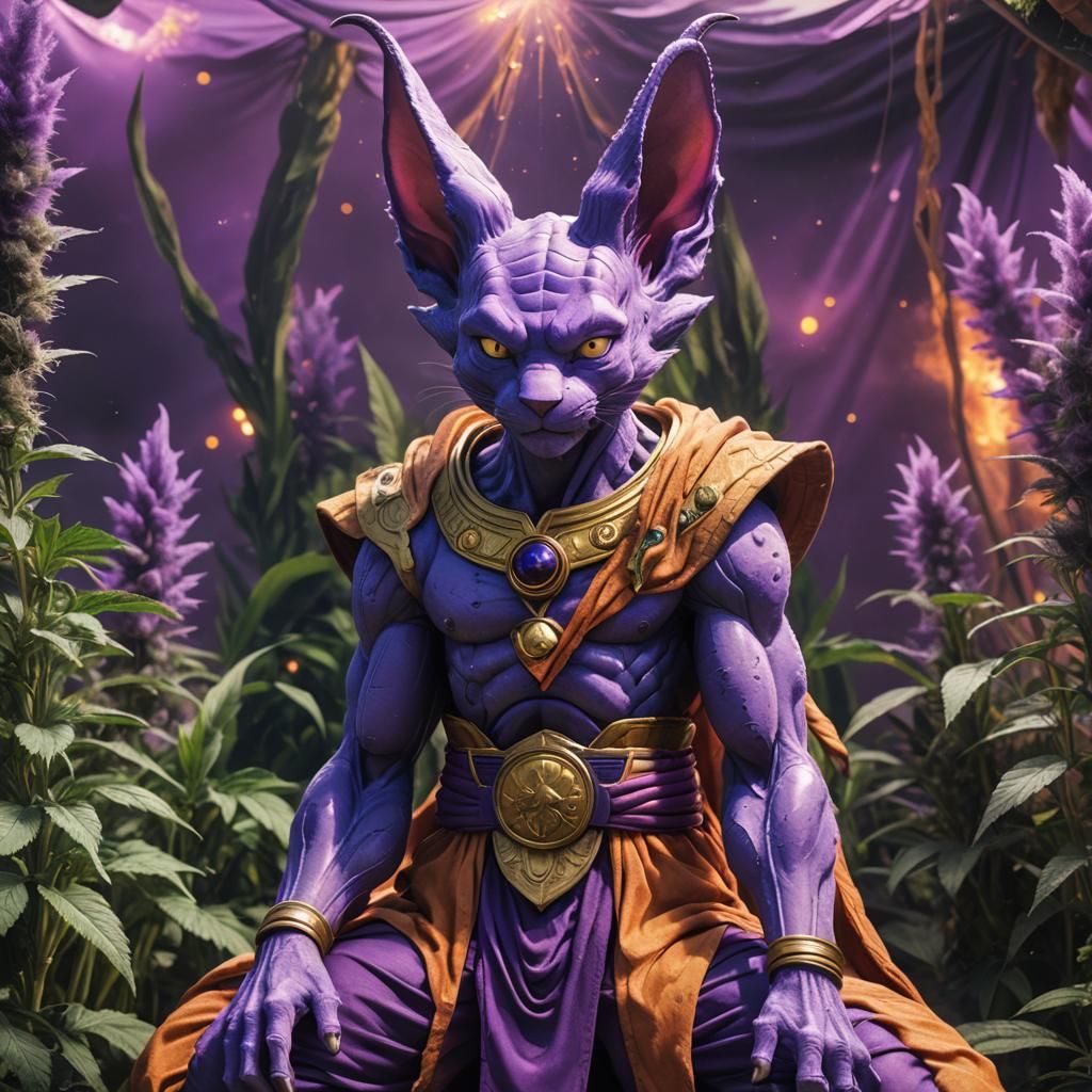 Realistic Lord Beerus Smoking Cannabis: Hyperrealistic Art
