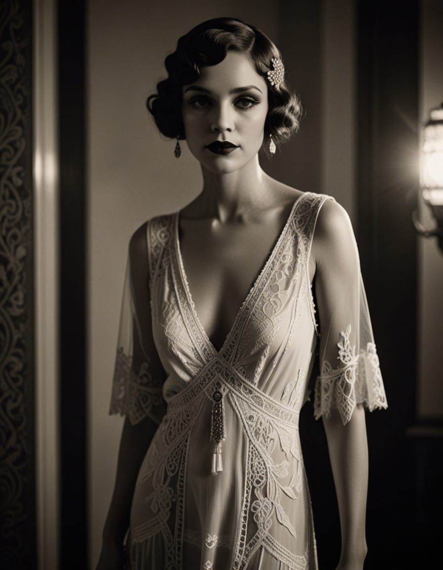 Dominican Woman in Art Deco Flapper Nightgown