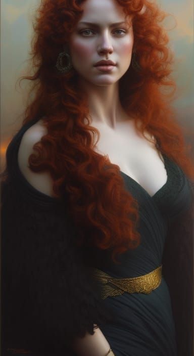 Hyperrealistic Portrait of a Red-Headed Goddess