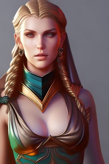 Female Knight Portrait in Art Nouveau Style