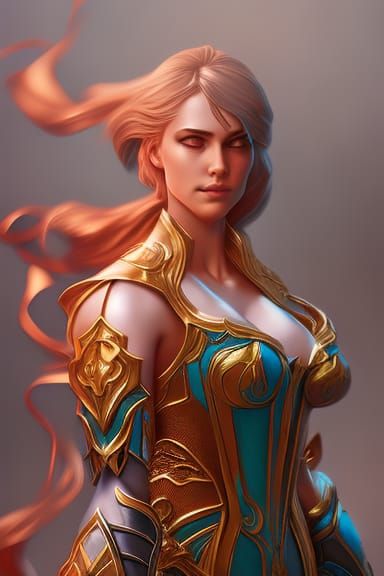 Female Knight Portrait in Art Nouveau Style