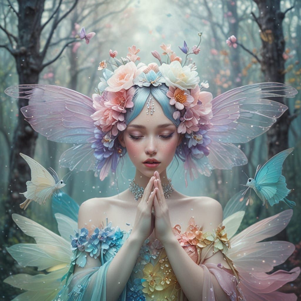 Floral Fairy in Surreal Pastel Colors
