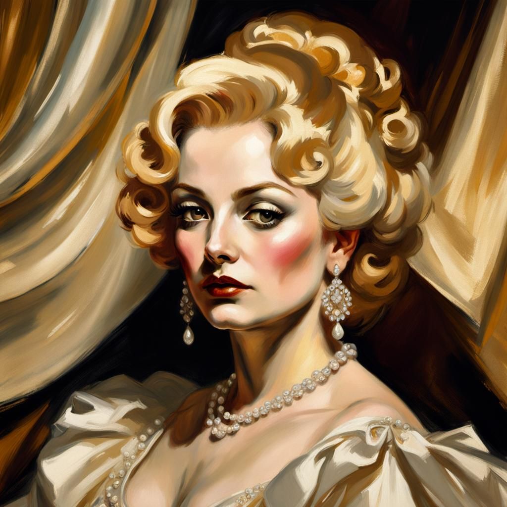 Elegant Portrait of Mae West in Oil Painting Style