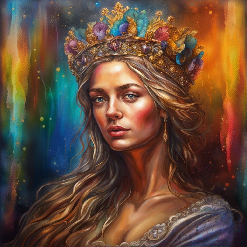 Queen on Throne: Hyperrealistic Art Deco Portrait