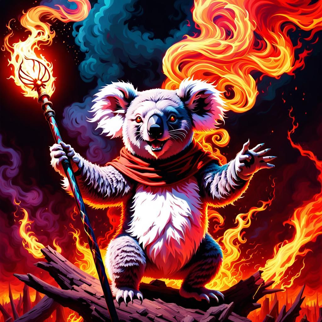 Koala Wizard Summons Creature in Elfpunk Style