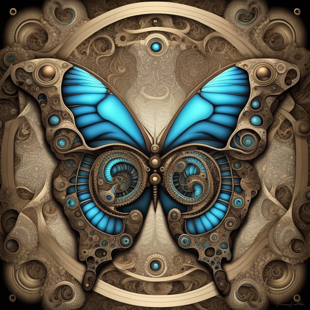 Steampunk Morpho Butterfly with Abstract Fractal Design