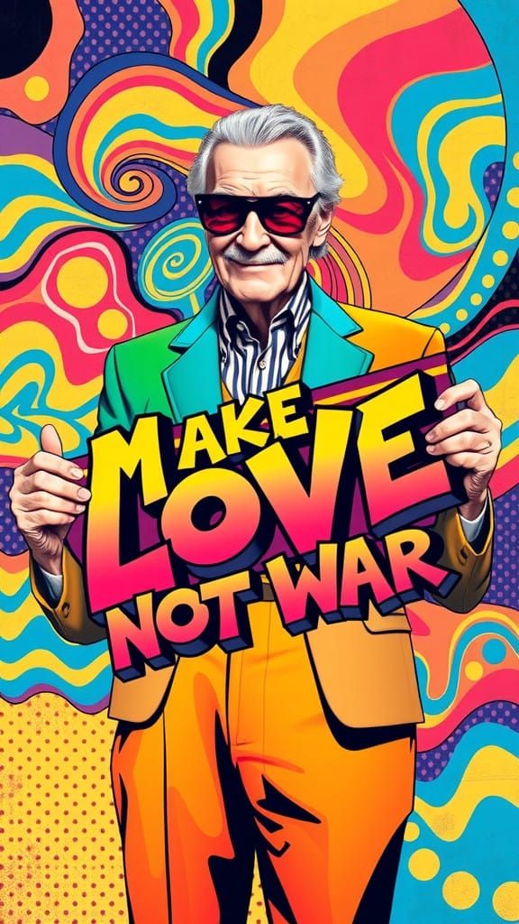 Stan Lee Embodies Peaceful Revolution in Vibrant Pop Art