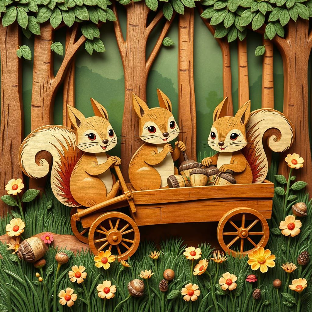 Whimsical Woodland Scene in 3D Doodlecraft Style