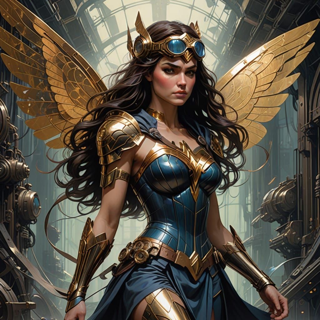 Steampunk Wonder Woman in Whimsical Fairy Realm