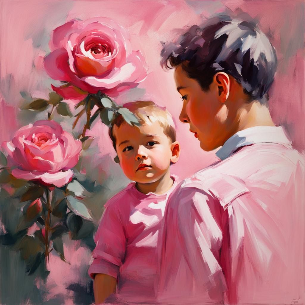 Mother and Son Lost in Whispers of Rose