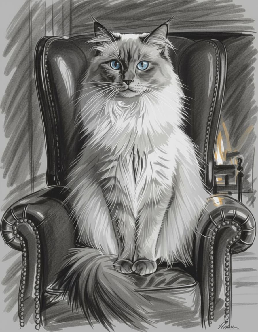 Cat Portrait in Charcoal Style