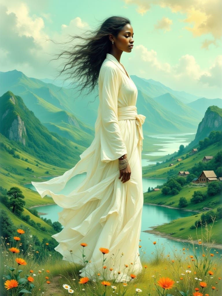 Serene Zimbabwean Woman in Dreamy Landscape