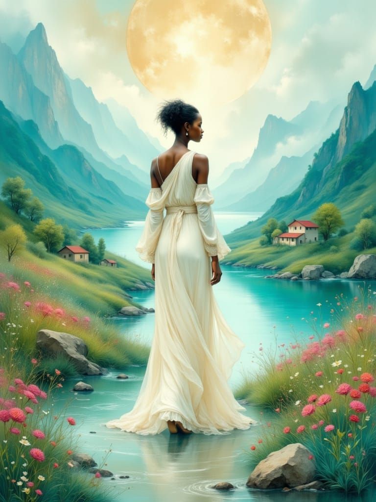 Serene Zimbabwean Woman in Dreamy Landscape