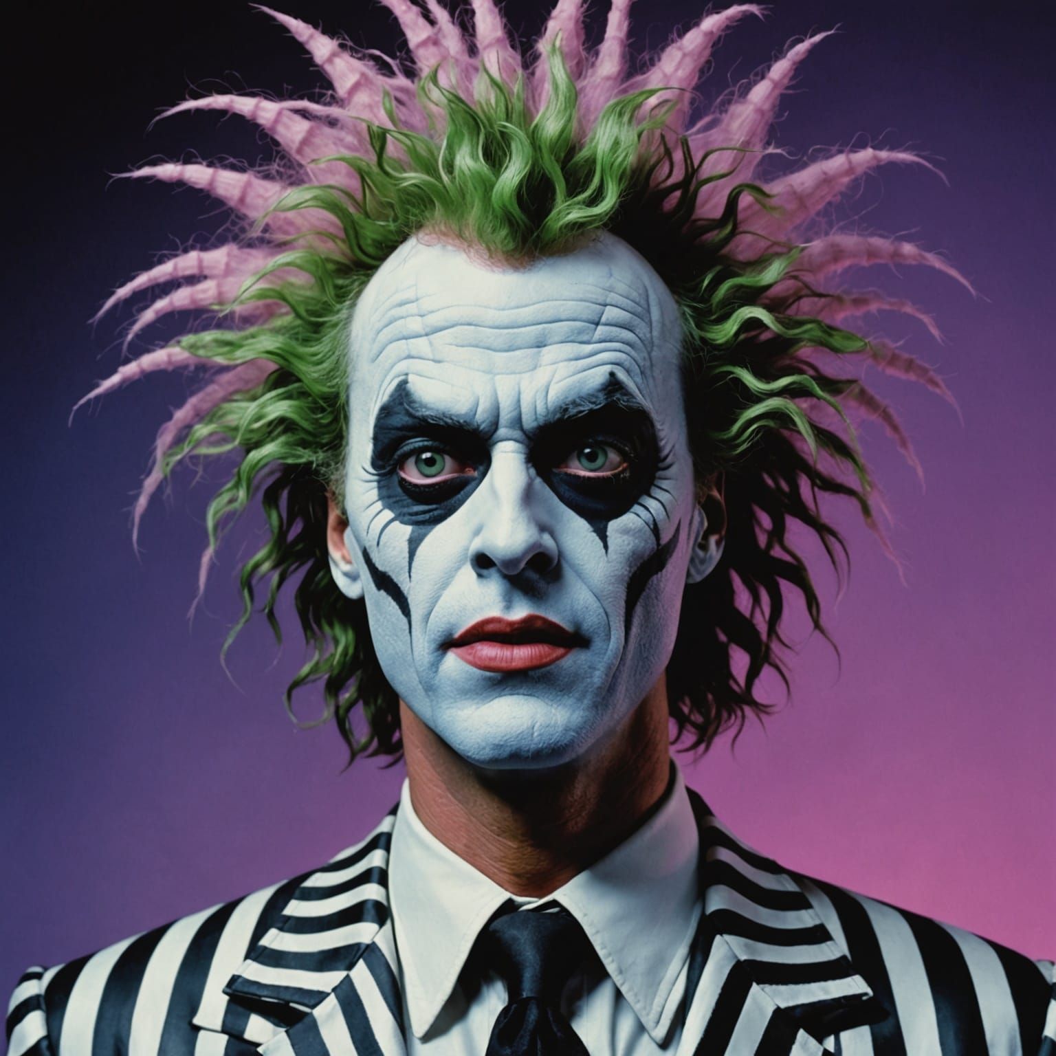 Vaporwave hyper-detailed Michael Keaton beetlejuice (crazy h...