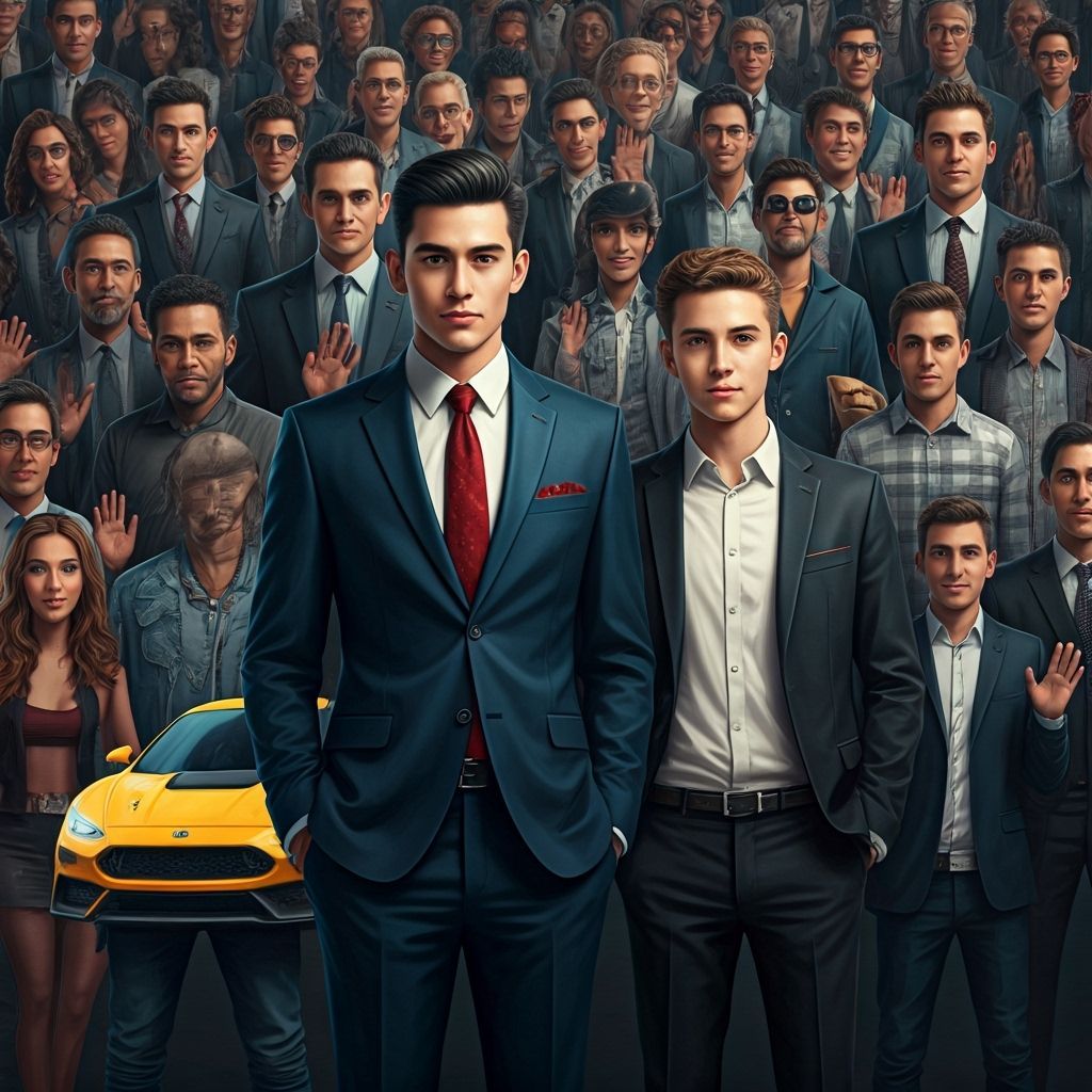 Realistic Class Photo Portrait with Flat-Icon Figures