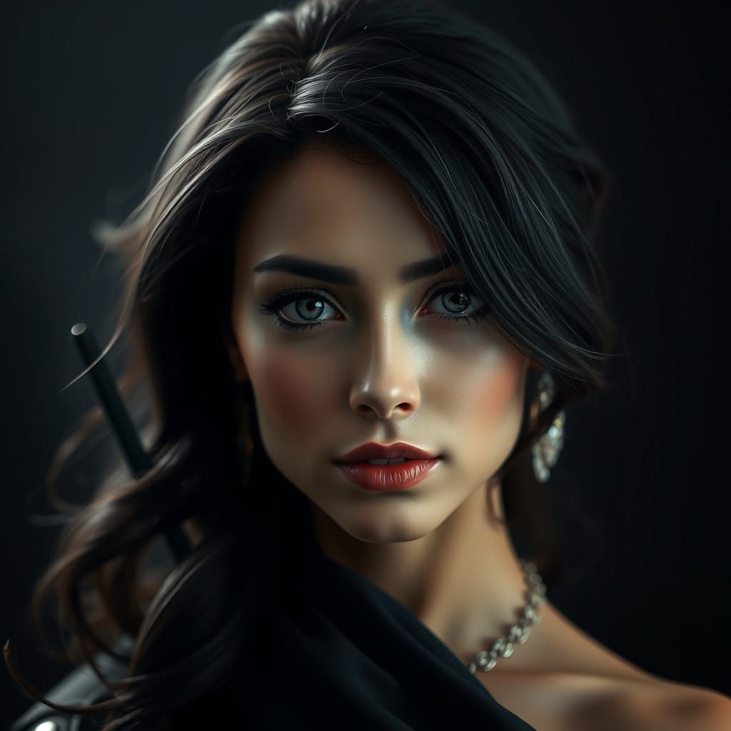 Portrait of an Enigmatic Woman in a Softly Lit, Mysterious A...