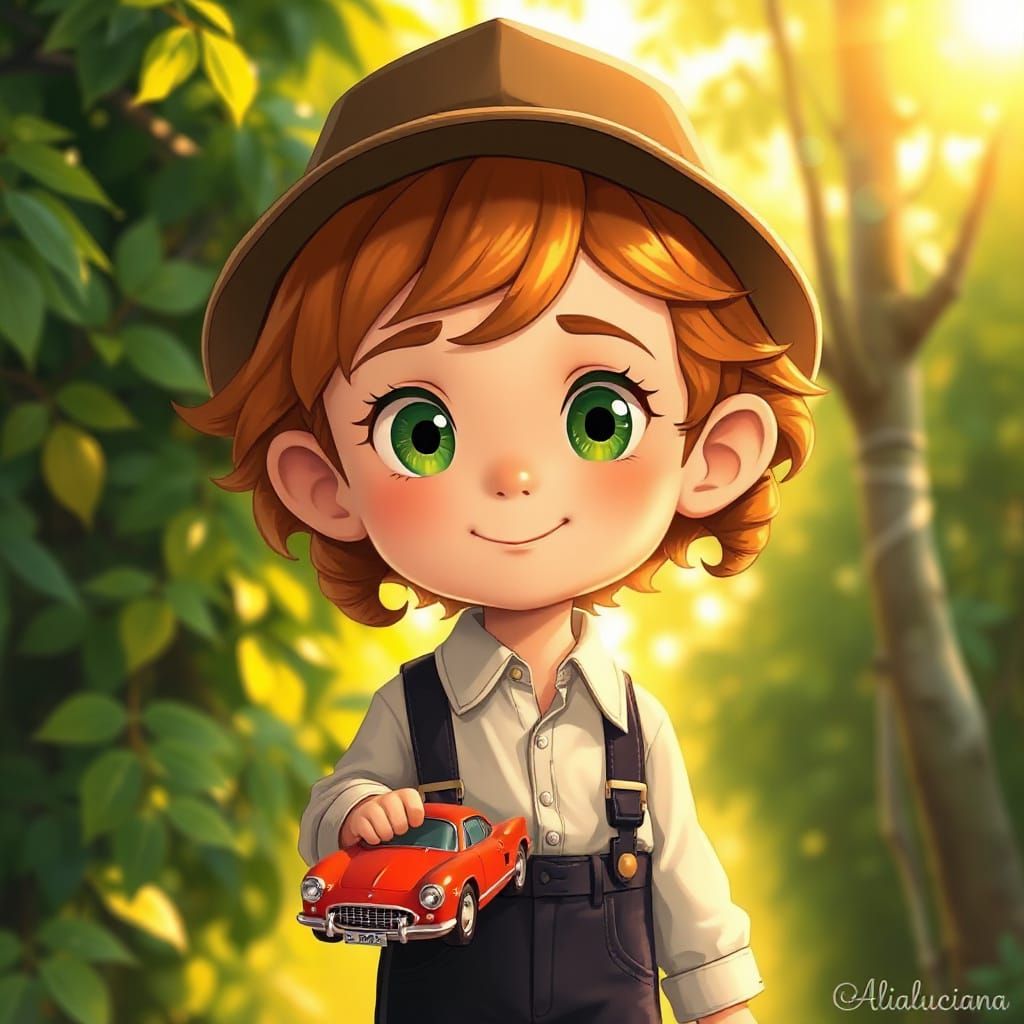 Charming Boy in Whimsical Wonderland Scene