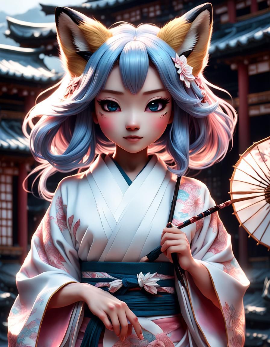 Foxgirl Kitsune in Kyoto: A Digital Anime Masterpiece
