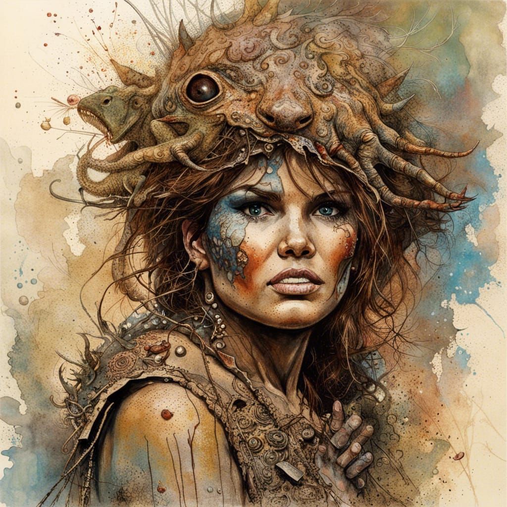 young raquel welch as a mud wrestler, Mud pit, dinosaur, by Jean-Baptiste Monge and Norman Rockwell, insanely detailed a...
