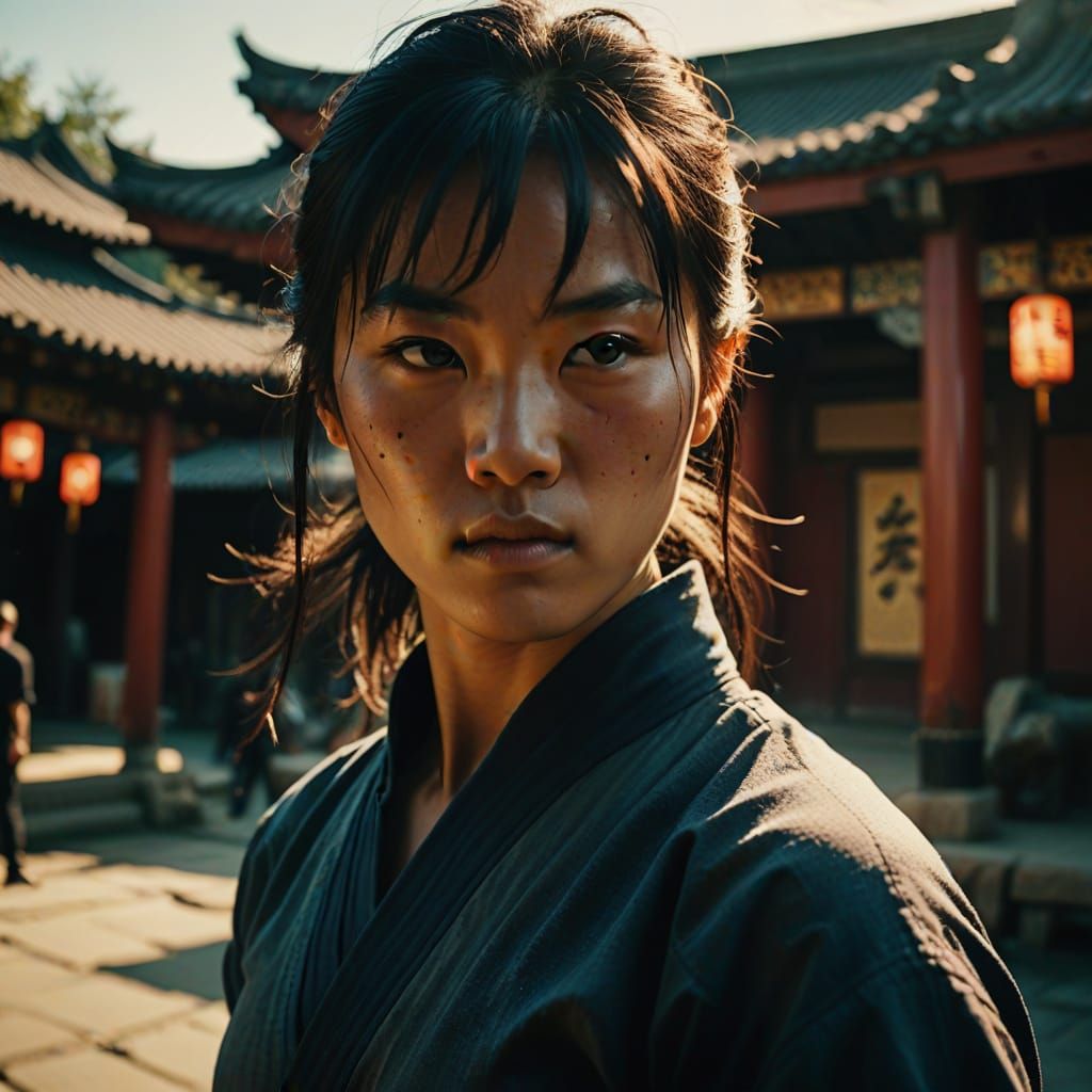 Kung Fu Supermodel in Cinematic Film Still