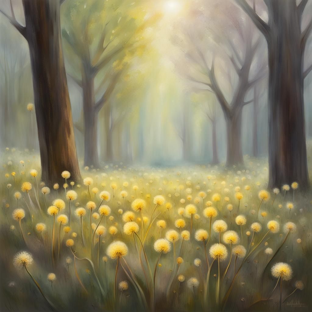 Ethereal Dandelion Forest in Dreamy Light