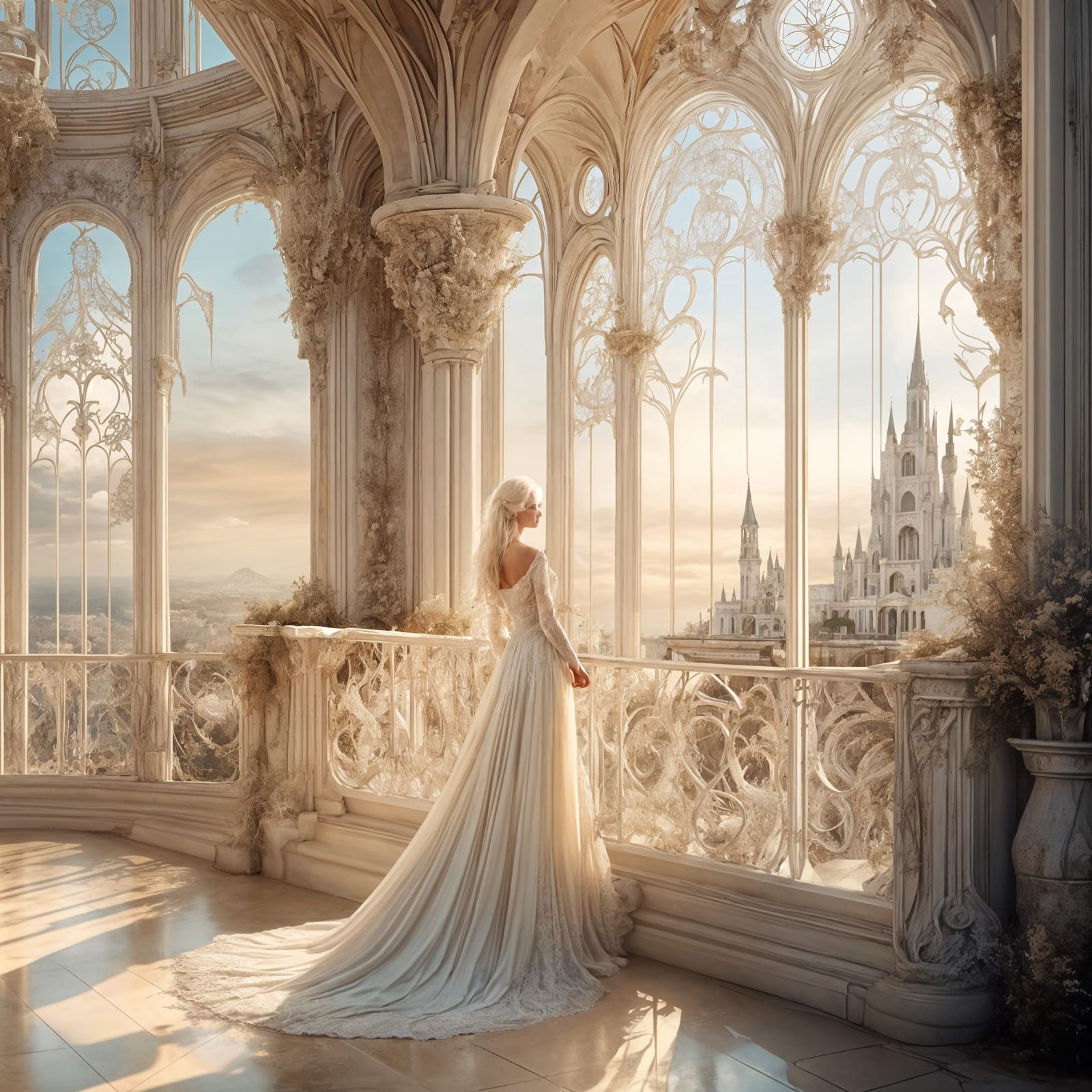 Ivory Queen Gazes at Distant Castle, Art Nouveau