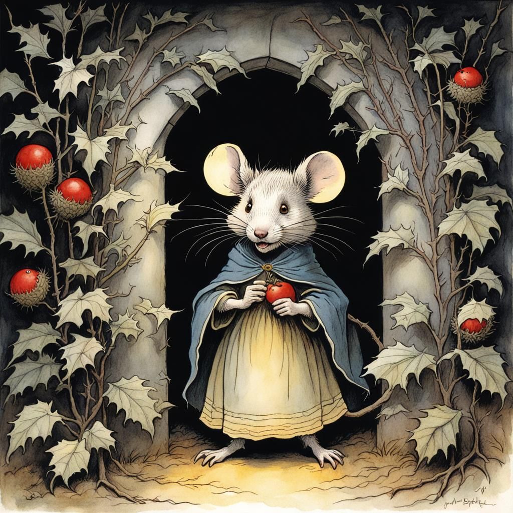 Mrs. Mouse at Thorny Bush Entrance