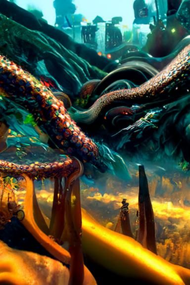 Tentacles Rising From The Black Sea as Digital Art