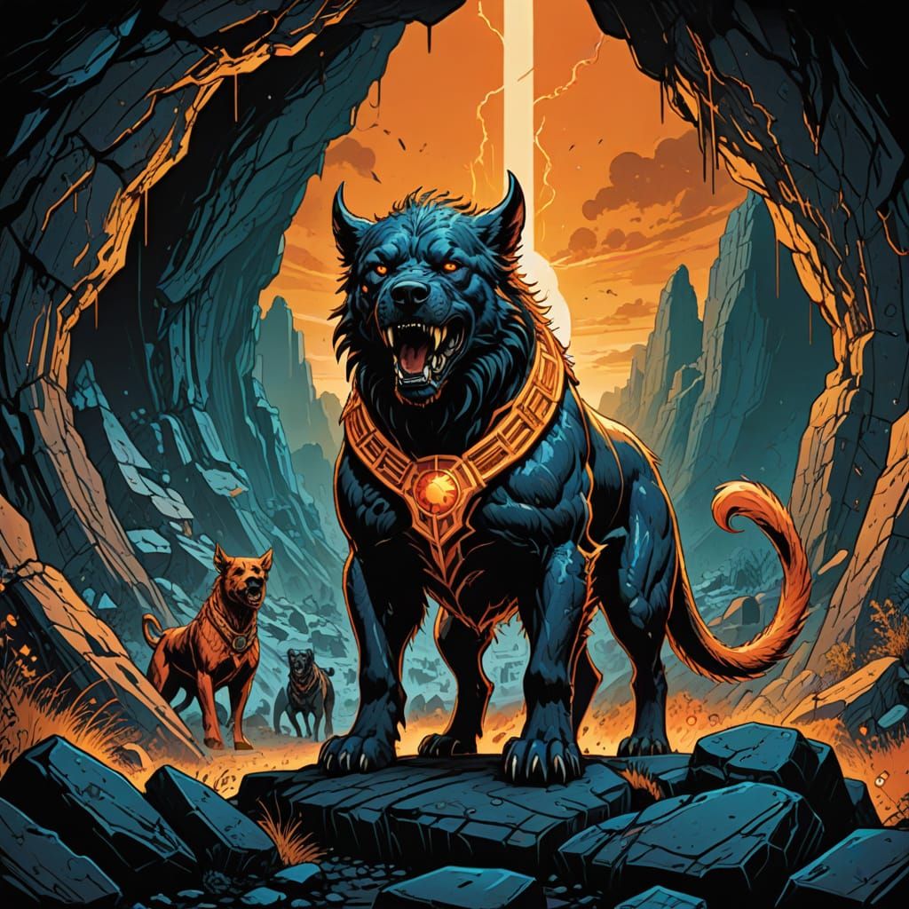 Guardian of the Underworld: Cerberus in Vibrant Comic Book S...