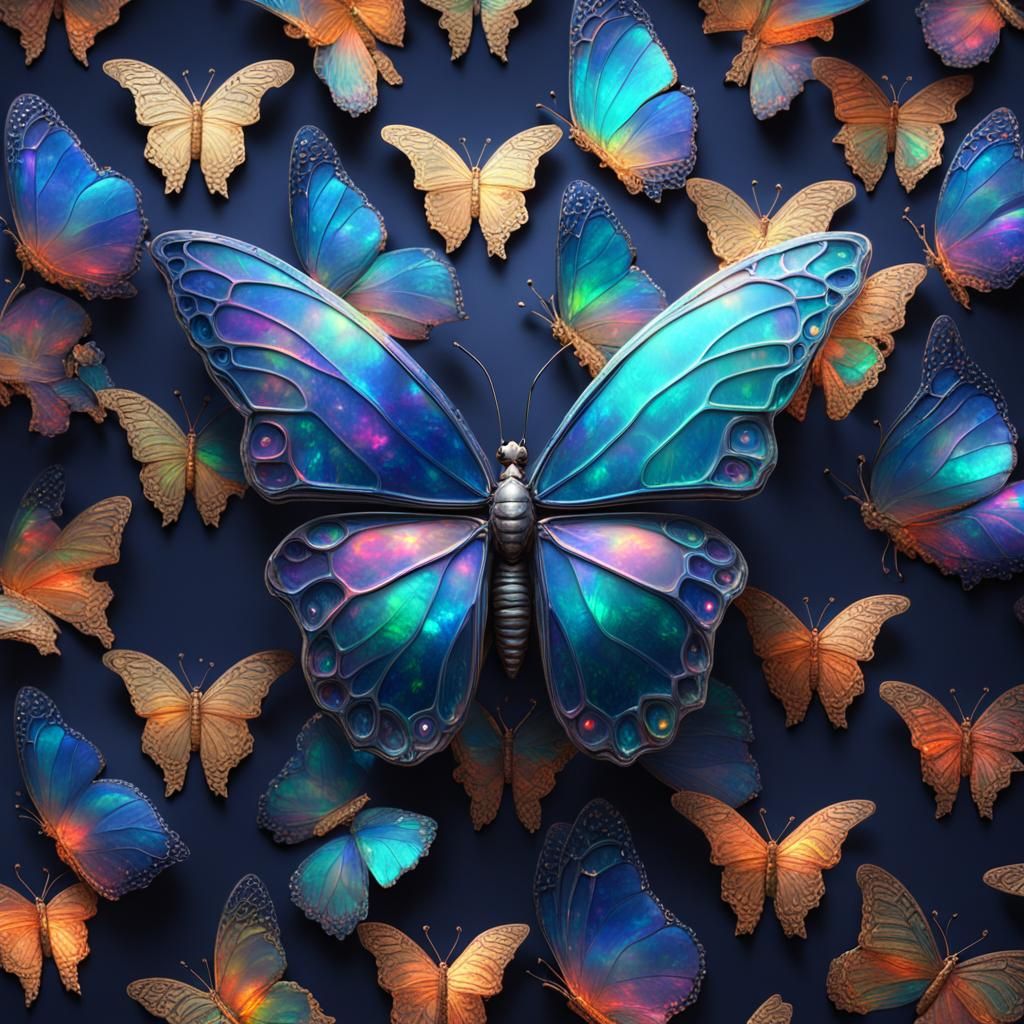 Iridescent Opal Butterfly: Digital Matte Painting