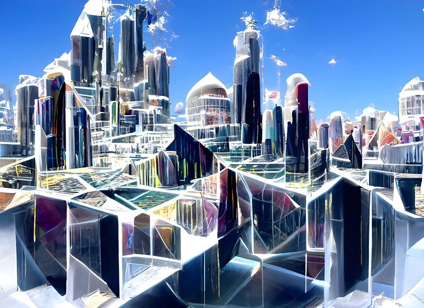 Psychedelic Tessellating Cityscape: Futuristic Digital Art
