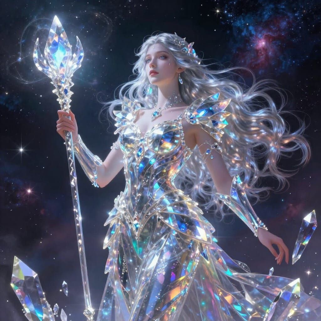 Sigrid Crystal Goddess in Cosmic Celestial Art Style