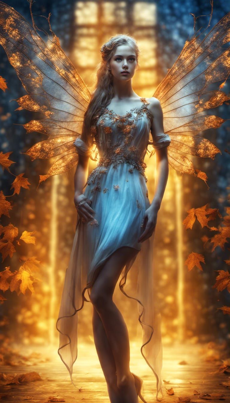 Beautiful Autumn Fairy in Atmospheric Lighting