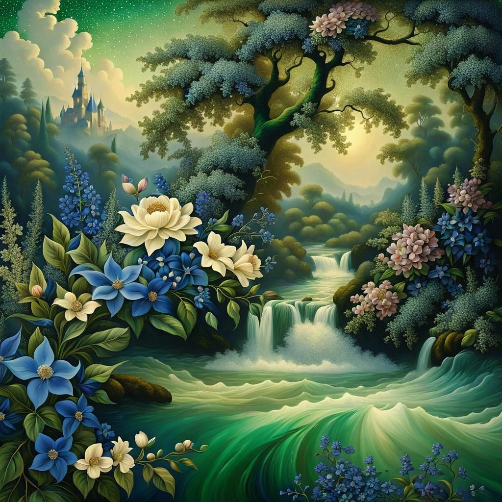 Intricate Dark Floral Renaissance Painting