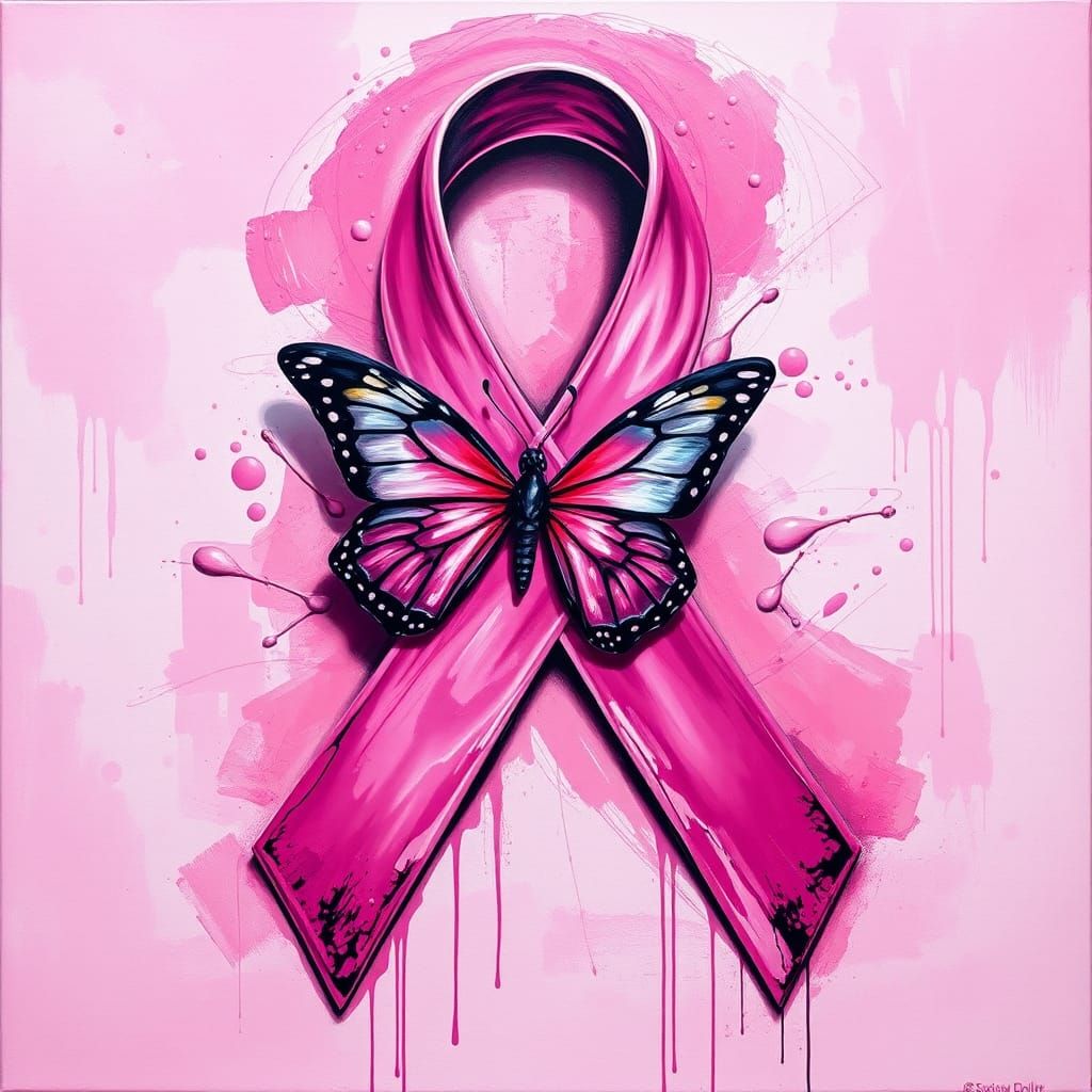 Surreal Breast Cancer Awareness Ribbon in Dali Style
