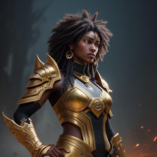 Intense Black Warrior in Dark Fantasy Style