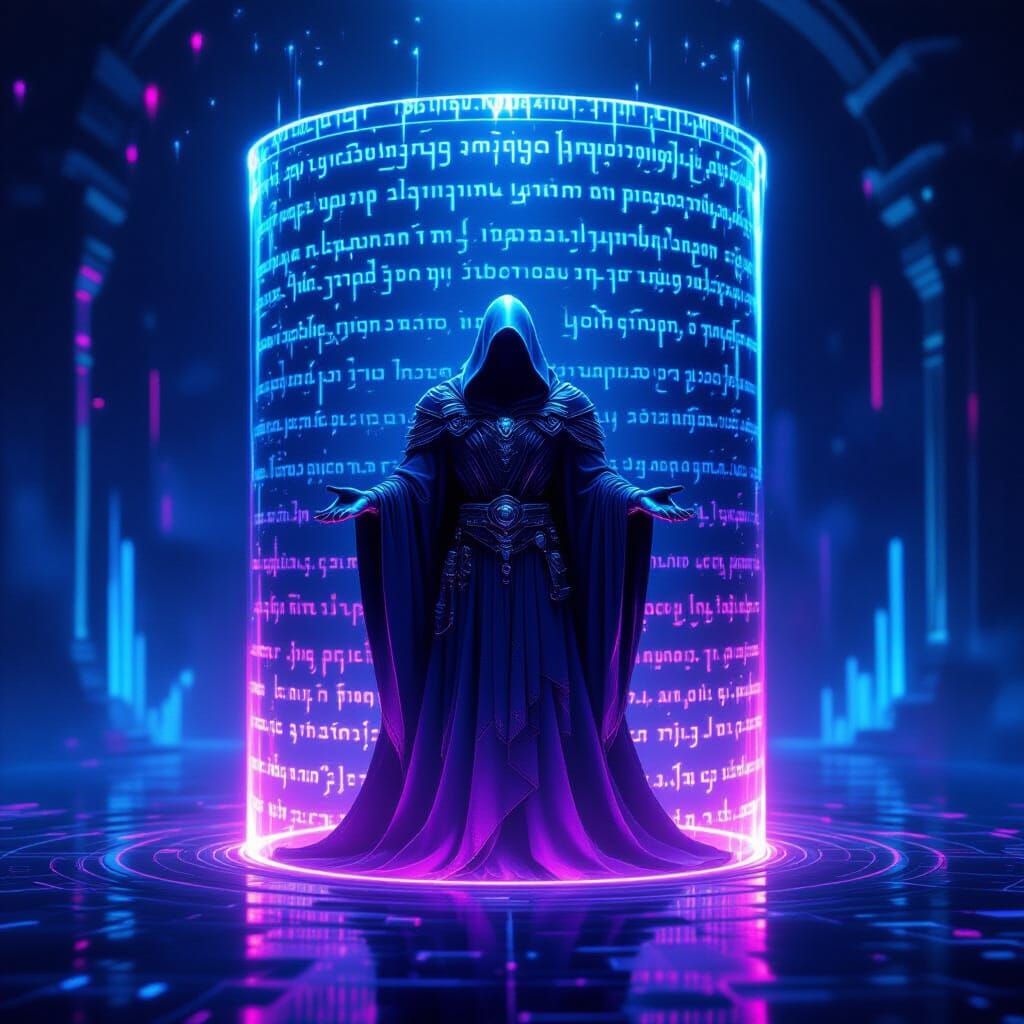 Umbral Void-Mana Barrier Around Dark Lord in Synthwave Style