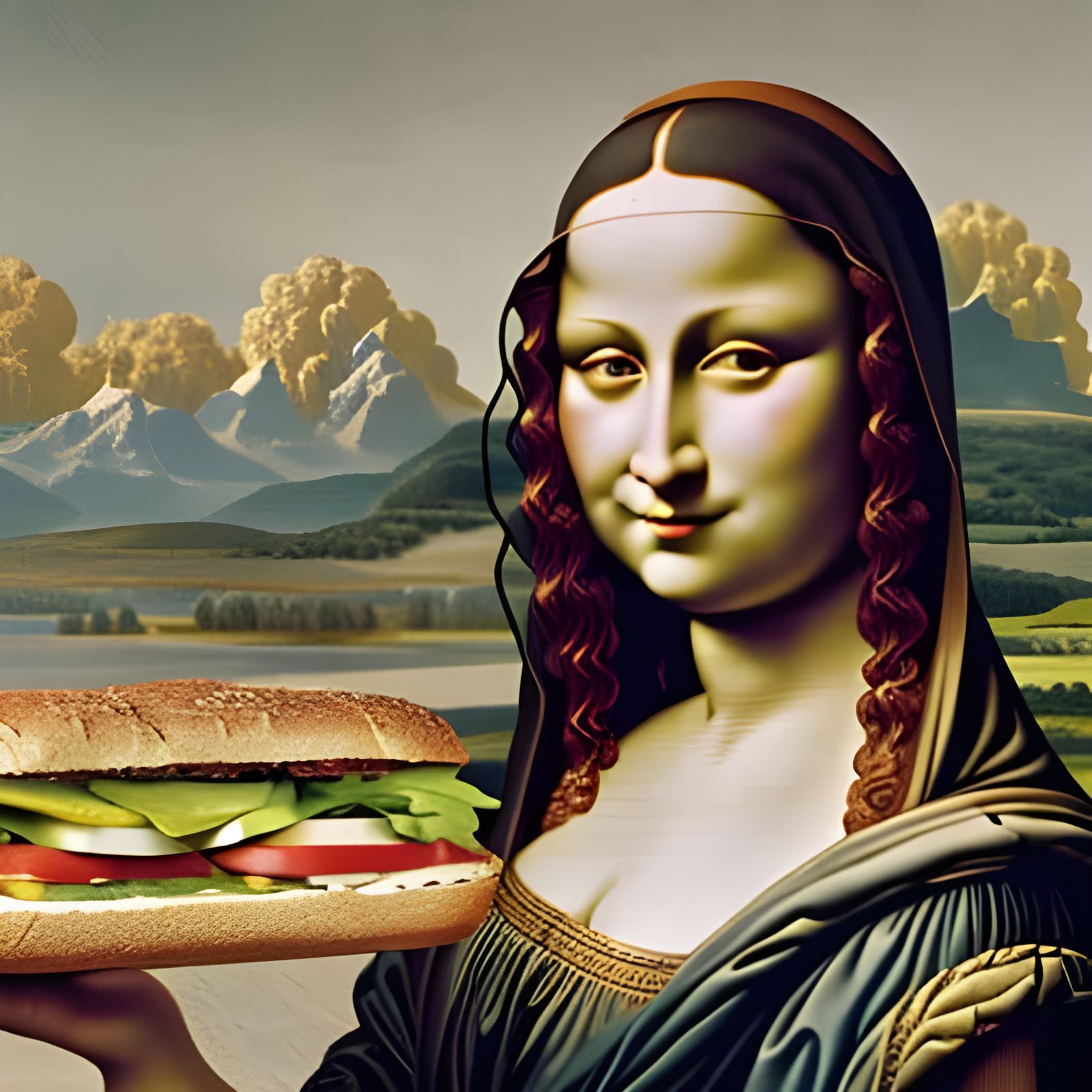 Mona Lisa with Bologna Sandwich in Rococo Style
