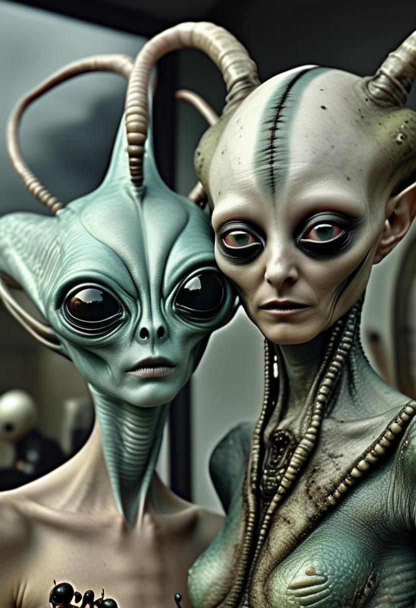 Exotic Aliens and Humans Mingling in Hyperrealistic Photo