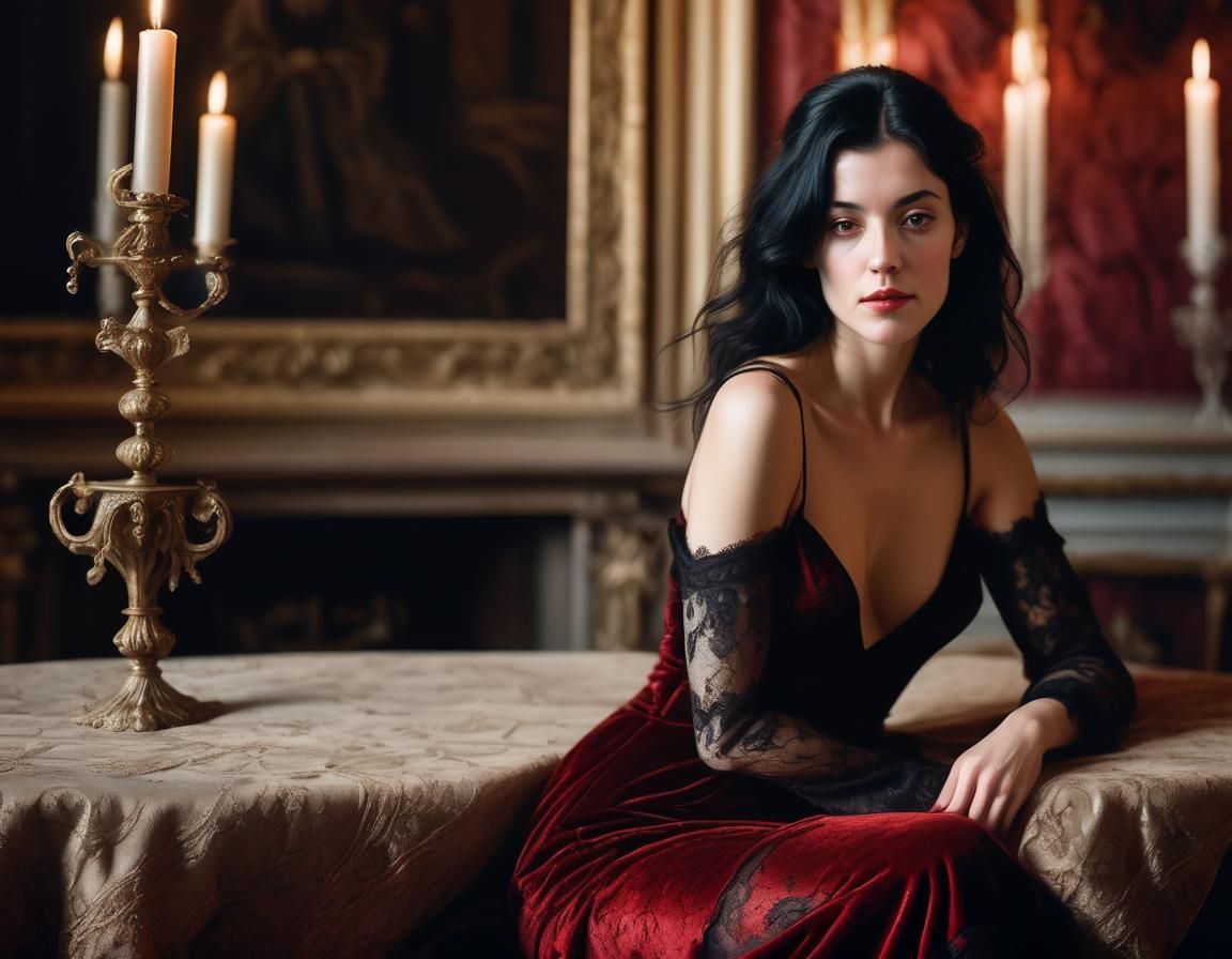 Woman in Red Lingerie, Baroque Oil Painting