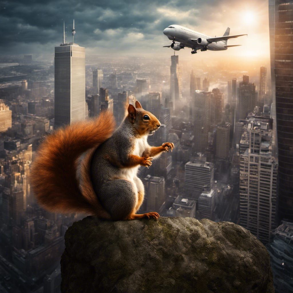 Squirrel Watching Airplane Crash in City