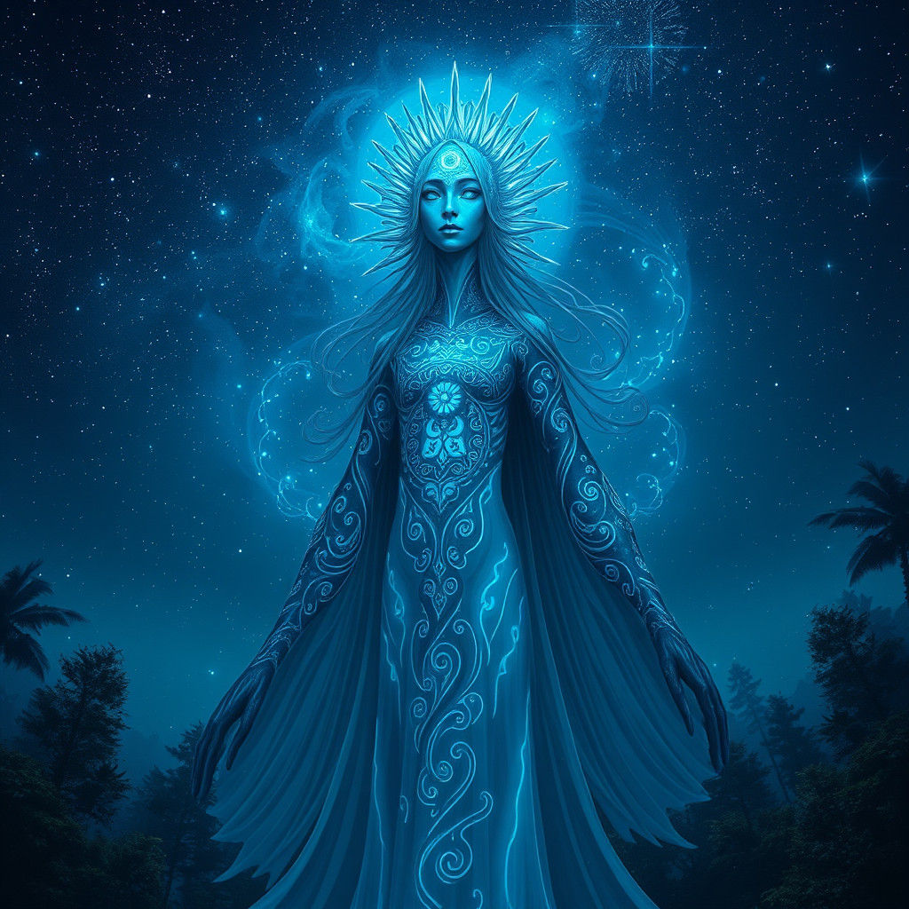 Otherworldly Being with Third Eye in Starry Sky