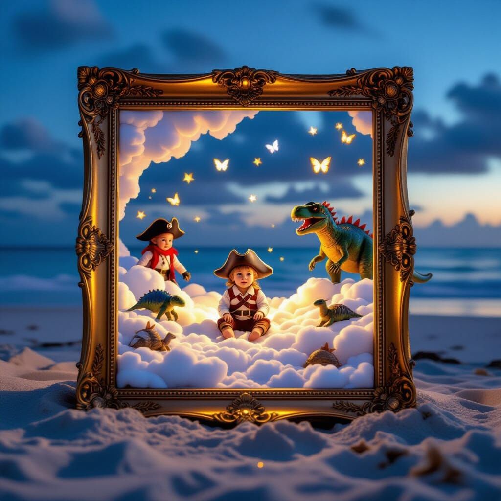 Pirate Beach at Dusk with Magical Miniature Scene