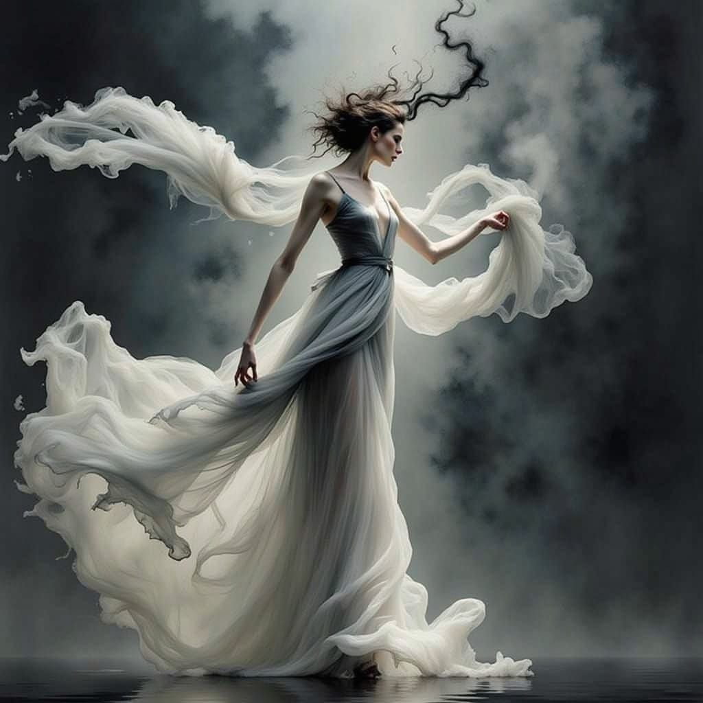 Nebula Smoke Dancer in Surreal Watercolor