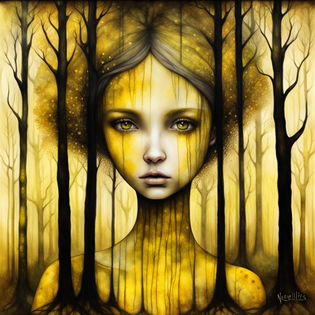 Surreal Portrait in Moody Yellows and Golds